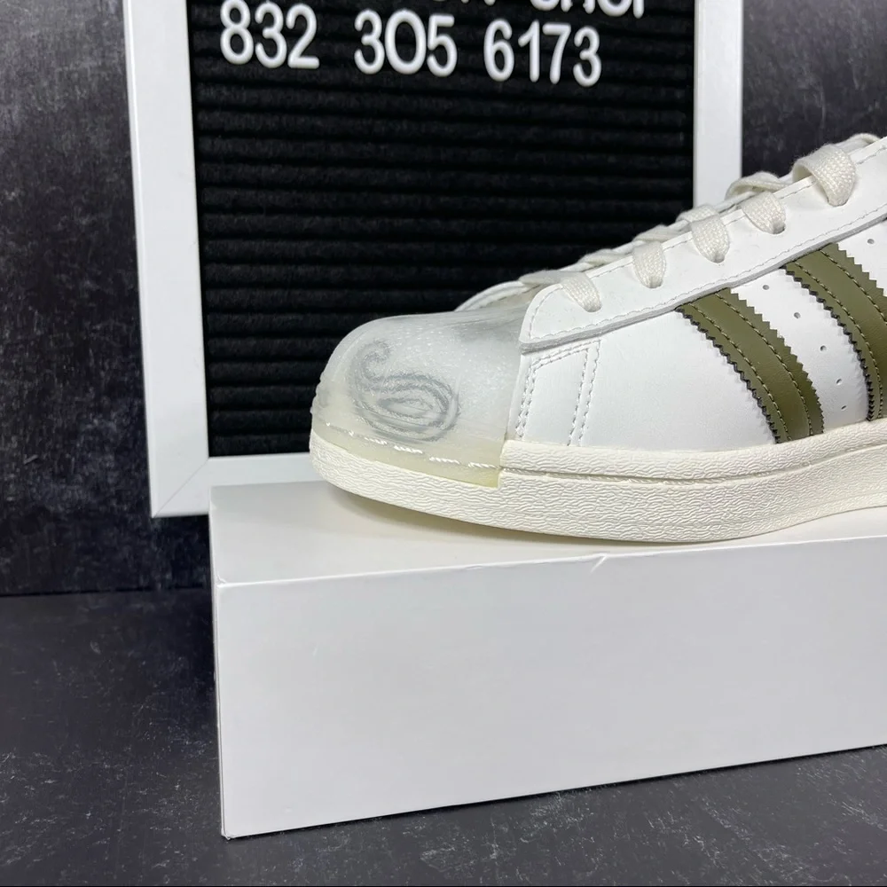 ADIDAS SUPERSTAR BANDANA OFF WHITE FOCUS ORANGE MENS SHOES SIZE 8 GREEN NEW - Picture 6 of 10